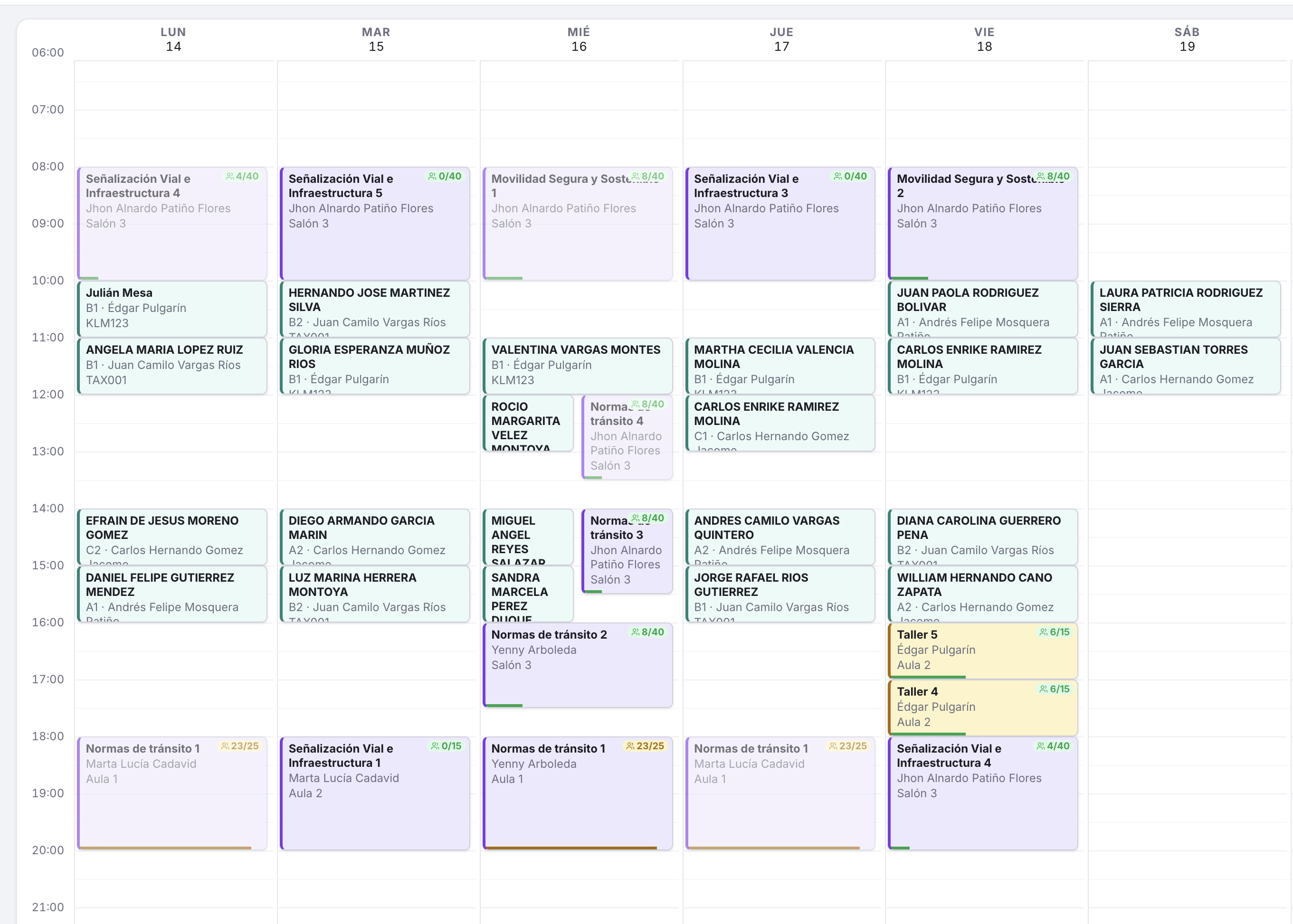 Agenda semanal de Avanza — vista real del producto